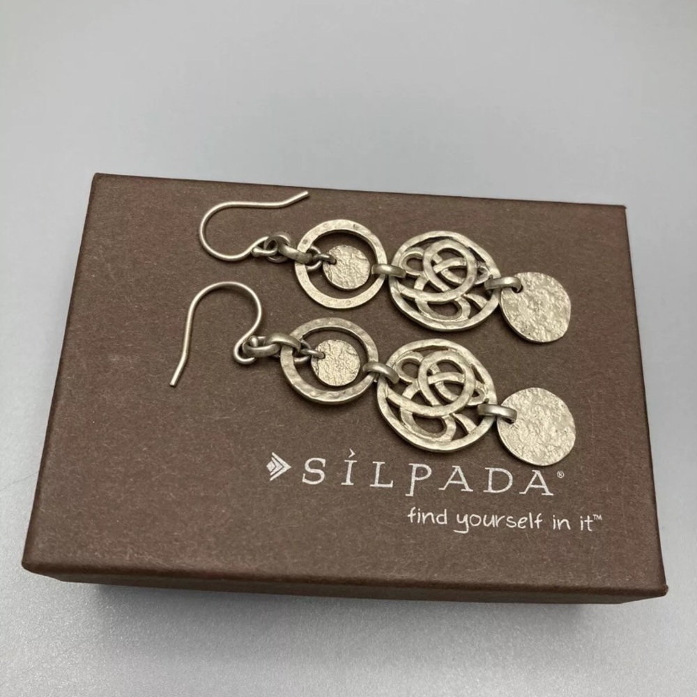 Silpada 925 Silver Hammered Triple Disc Celtic Earrings W2040 RE3741